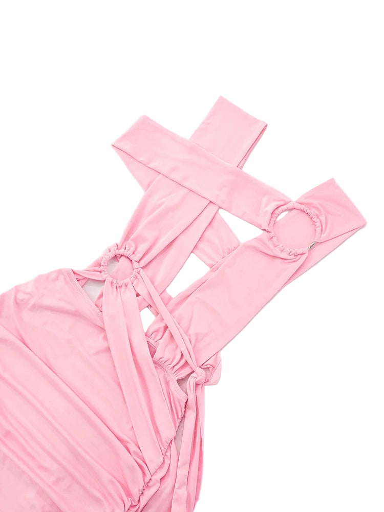 pink plunging dress