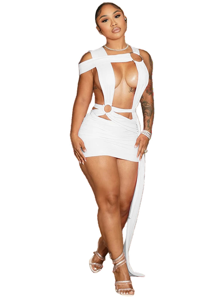White Mini Dress Plunging Plunging Neckline